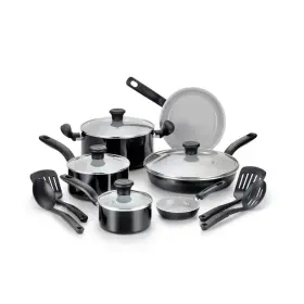 G917se64 T-fal Initiatives 14-piece Aluminum Ceramic Nonstick Cookware Set In Black