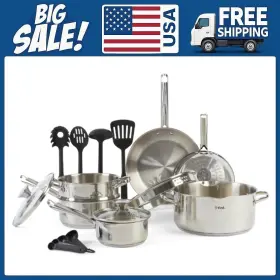 H853se64 T-fal Cook And Strain Stainless Steel Cookware Set 14 Piece