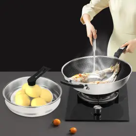 Tbvechi 756804825768 Large Cooking Nonstick Honeycomb Wok Pan With Lid And Stainless Steel Steamer Pot Usa