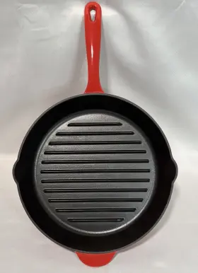 Technique Tta917003127 Red Enameled Cast Iron Grill Skillet Pan 12 Inch Dual Spouts Qvc