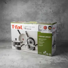 Tefal 032406064003 T-fal 12 Piece Ceramic Non-stick Cookware Set Oven Safe Pots And Pans Gray