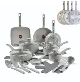 C486sk64 Tefal T-fal Ceramic Nonstick Cookware Set 20-piece Oven And Broiler Safe White