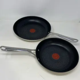 Tefal E304s244 X Jamie Oliver Ss Nonstick Fry Pan Set 9.5 Inch And 11 Silver/black