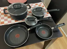 E765sc Tefal T-fal Nonstick Cookware Set With Glass Lids Black 7 Piece
