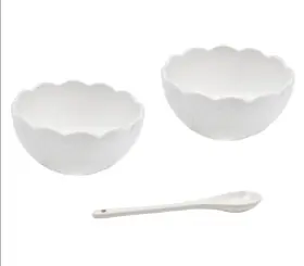 K310222 Temp-tations Mila S/2 Ruffled Ramekins With Spoon White
