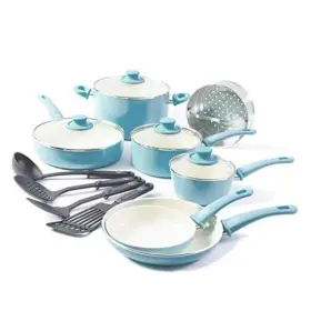 Cc003170-001 The Cookware Company Usa Llc Soft Grip 15 Piece Ceramic Non-stick Induction Set Turquoise