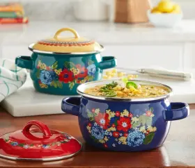 122197.04 The Pioneer Woman New - Dazzling Dahlia Mini Dutch Ovens Set Of 2 1.06 Quart 1l