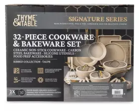 Tt0727rpb Thyme & Table And 32 Piece Non-stick Cookware Bakeware Set Taupe Pots Pans