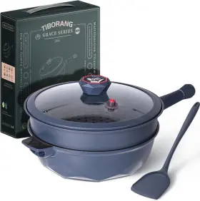 Tiborang 800689619650 8 In 1 Multipurpose 11 Inch 5quart Heat Indicator Nonstick Frying Pan Navy Blue