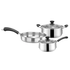 Tkus 765077514057 3pcsset Stainless Steel Cookware Set Flat Bottom Frying Pan Soup Pot Milk