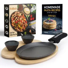 Tortillada 260611271688 Inch 10 Cast Iron Fajita Pan/grill Pan Set For Fajitas Incl. Wooden Serving