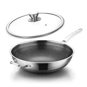 Toutrop 092122213313 Inch 14 Hybrid Nonstick Wok Pan With Lid Induction Safe Stainless Steel Pfoa-free