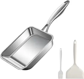 Toutrop 744759425058 7.5 Inch Japanese Omelette Egg Pan 316 Stainless Steel Square Frying Pans