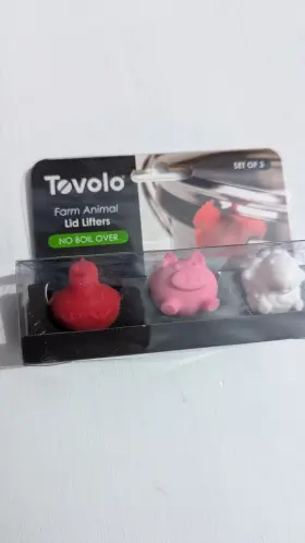 81-4467 Tovolo 3pcs Silicone Pot Lid Lifters Cute Animal Design Heat Resistant