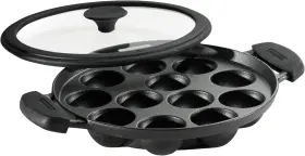 013ds Tramontina Utsava Pre-seasoned Cast Iron Appam Pan 12-hole Appe With Lid G