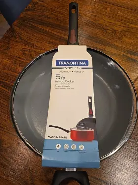 Tramontina 016017106949 5 Quart Nonstick Deep Saute Frying Pan Jumbo Cooker Red Aluminum New