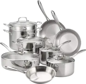 Tramontina 016017151628 Tri-ply Clad Stainless Steel 14-piece Cookware Set With Glass Lids P