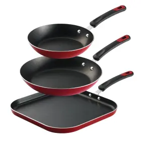 Tramontina 016017157644 Everyday 3 Pc Aluminum Nonstick Fry Pan And Griddle Set Metallic Red