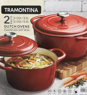 Tramontina 016017163379 Enameled Cast Iron Dutch Ovens Red 3.5 Quart And 5.5 2 Packs