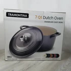Tramontina 016017163935 7 Quart Enameled Cast Iron Round Dutch Oven Gray