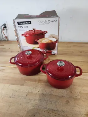 Tramontina 016017165861 2 Pack Set - 5.5 Quart And 3.5 Red Enameled Cast Iron Dutch Ovens