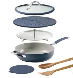 Tramontina 016017170131 5-quart All-in-one Plus Ceramic Non-stick Pan 7-piece Set In Blue New