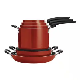 Tramontina 705353242823 11-piece Nesting Aluminum Nonstick Cookware Set In Red