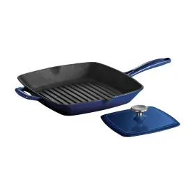 Tramontina 793842200355 Enameled Cast Iron Grill Pan With Press 11-inch Blue