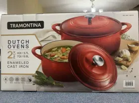 648ds Tramontina 80131/648ds Enameled Cast Iron Round Dutch Oven 2 Pans 7 Quart And 4 - Red