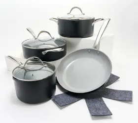 K96163 Tramontina Technique 7-pc Stackable Hard Anodized Ceramicnonstick Cookware Set Jet Black