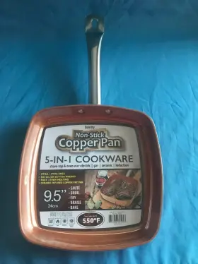 Tv Direct 02595 New Non-stick 9.5 Inch Square Copper Frying Pan Ceramic Infused Oven Safe