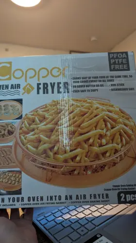 Tv Direct Llc 674986026196 Copper Oven Air Fryer 2 Pc Set 12 Inch Round Baking Sheet 11 Frying Basket New