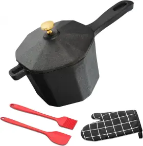 Ukenem 746608734403 Cast Iron Sauce Pan With Lid Small Basting Pot Silicone Basti