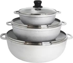 Gau-89227 Usa 1.5/3.5/7.0 Quart Cast Aluminum Caldero 3pc Set With Glass Lid - 18/24/30cm