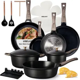 Useluck 711181065220 21pcs Nonstick Pots And Pans Set With Aluminum Lid Pfoa Free Black