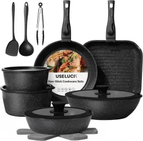 Useluck 850077944055 20 Pcs Pots And Pans Set Non Stick Stackable Cookware Sets With Detachable Hand