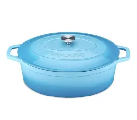 Vancasso Vs-zto-37-lb Oval 9- Quart Enamelled Cast Iron Dutch Oven Pot With Lid Blue New