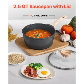 Vevor 197988161448 2.5 Quart Nonstick Saucepan With Tempered Glass Lid Multipurpose Cooking Pot