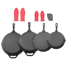 Vevor 197988530633 Cast Iron Skillet 4-piece Frying Pan Set 6 8 10 12 In Skillets With Heat
