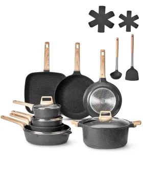 Vevor Ss-ly-07 19piece Pots And Pans Set Granite Nonstick Kitchen Cookware Inductionblack