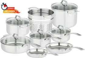 40011-9993nc Viking 3-ply Pots And Pans Set 13 Piece Stainless Steel Cookware Glass Lids S