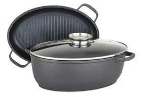 40041-1632c Viking Culinary 3-in-1 8.6 Quart Die Cast Oval Roaster With Glass Basting Lid Gray