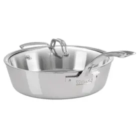 4013-3060 Viking 3-ply Deep Frying Pan With Glass Lid 4.8 Quart Induction Ready Silver
