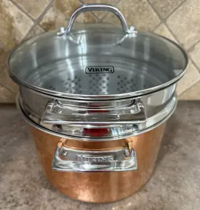 40571-0428c Viking 3-ply Copper Clad Stock Pot Pasta Insert And Vented Glass Lid 8 Qt