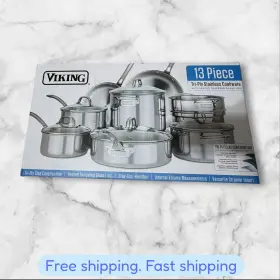 Viking 840595107537 13-piece Tri-ply Stainless Steel Cookware Set With Glass Lids New Ship