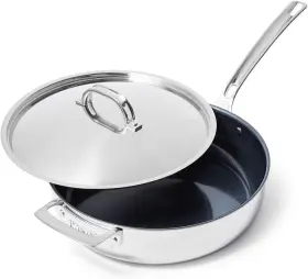 Viking 840595108473 4-ply Laser-clad Titanium 4.5 Quart Saut Pan With Lid - Silver Ti Looks Great