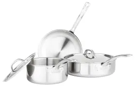 Viking 840595108558 Culinary 3-ply Stainless Steel Cookware Set With Metal Lids 5 Piece Dishwas