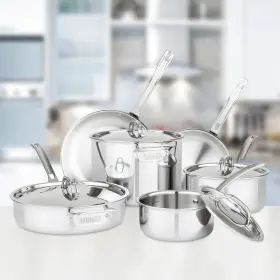 Viking 840595108565 10-piece 3-ply Clad Stainless Steel Cookware Set With Metal Lids