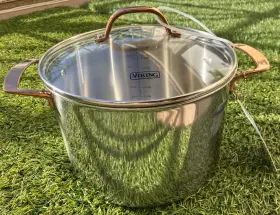 Viking 840595108862 Cookware 8 Quart Copper And 3-ply Stainless Steel Stock Pot With Glass Lid