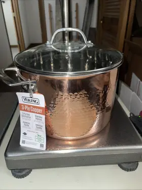 Viking 840595110896 Cookware Hammered Copper 8 Quart Stock Pot With Lid 3-ply Stainless Interior